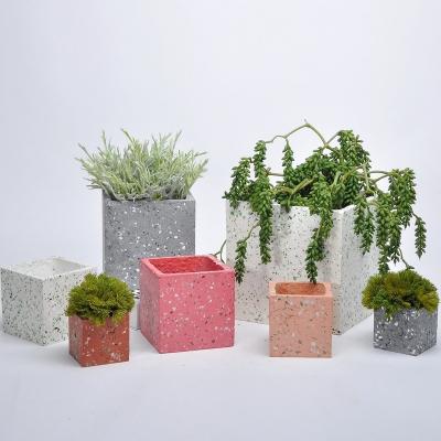 China Eco-friendly Balcony Fancy Bulk Square Garden Vintage Terrazzo Flower Cement Handmade Pots For Hotel for sale