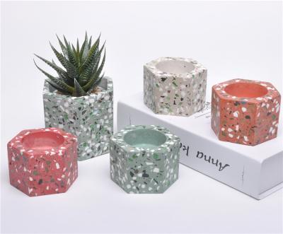 China Cheap Succulent Pot Eco-friendly Handcrafted Small Tealight Table Candle Holders Terrazzo Flower Pot for sale