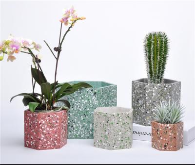 China New Arrival Eco-friendly Modern Garden Flower Pots Terrazzo Single Plant Pot Hexagon Plant Pot for sale