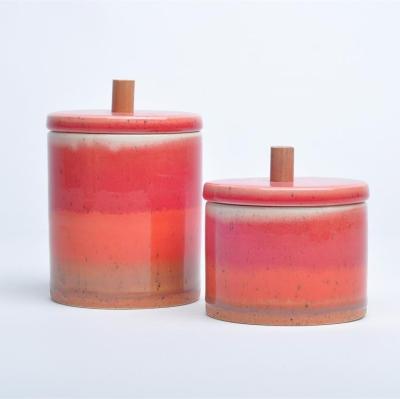 China Europe Style Sustainable Kitchen Storage Jars Modern Unique Design Ceramic Canister With Wooden Lid for sale