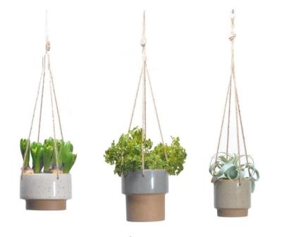 China Wholesale Garden Decorative Cheap Ceramic Flower Pots Eco - Friendly Hanging Planter Pot With Rope for sale