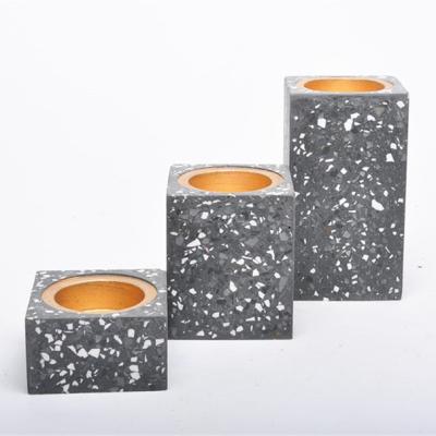 China Nordic style home ornament terrazzo decoration style cuboid shape elegant gray candle holder tealight candle holders for sale