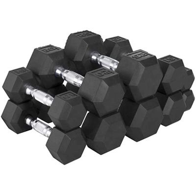 China Durable Wholesale Black Hex Dumbbell Set Hexagon 20kg Luxury Gym Rubber Coated Dumbbells Sets On Sale for sale