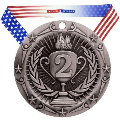 China Customized China Emboss Round Shape Logo Trophy Blank Medal With Medal Ribbon Folk Crafts for sale