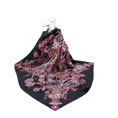 China Luxury elegant soft no minimum order quantity, handmade crimping process, 100% pure silk, 16mm, twill 90*90cm, ladies double-sided square scarf for sale