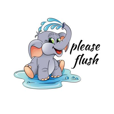 China Waterproof+ECO-Friendly+Self-adhesive Funny Baby Elephant Toilet Seat Decal Reminder Please Rinse For Bedroom Office Bathroom Shop School Toilet Home Decor for sale