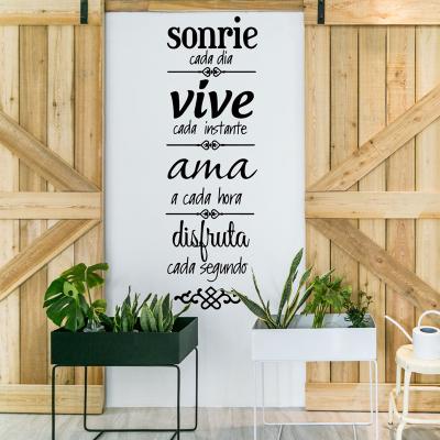 China Waterproof+Eco-friendly Vinyl Decal Sonrie Letters in Spanish PVC Removable Stickers Wall Decor Home Decals Mural Art for Living Room Bedroom for sale