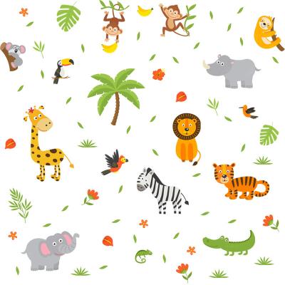 China Waterproof+Eco-friendly Cartoon Animals Decals for Kids Room Decor No Static Elephant Tiger Giraffe Window Clings Decorative Glue Monkey DIY for Nursery for sale