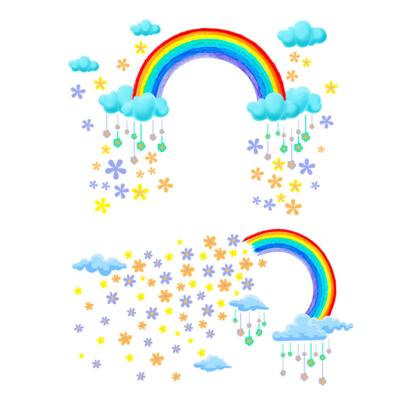 China Waterproof+Eco-friendly Rainbow Wall Sticker For Kids Bedroom Decor Colorful Cloud Flower Wall Art Decals For Kids Nursery Girls Room Decoration for sale