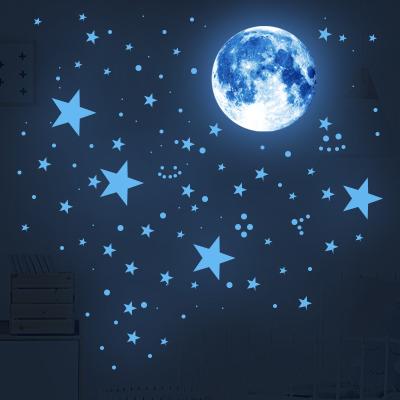 China Waterproof+Eco-friendly Moon Stars Dots Glow in Dark GREEN-BLUE PINK Wall Sticker Night Glow Vinyl Print Style PVC Wall Decals Luminous Stickers for sale