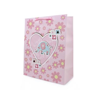 China Factory Customized Lovely Flower Pink Size Cute Baby Kids Cartoon Paper Gift Bag Printing Bags Handmade With Your Own Logo for sale