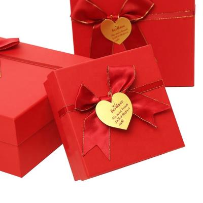 China Jewelry Joyero Luxury Cardboard Customized Customized Paper Packaging Recyclable Red Gift Box With Ribbon Bowknot for sale