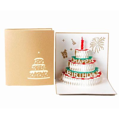 China Custom Creative Gift Wrapping Christmas Happy Birthday 3D Birthday Cake Card Pop The Greeting Card for sale