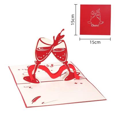 China Red Wine Pop Handmade Cards From Europe 3d Happy Birthday /new year /Christmas Holiday Celebration Series Greeting Cards for sale