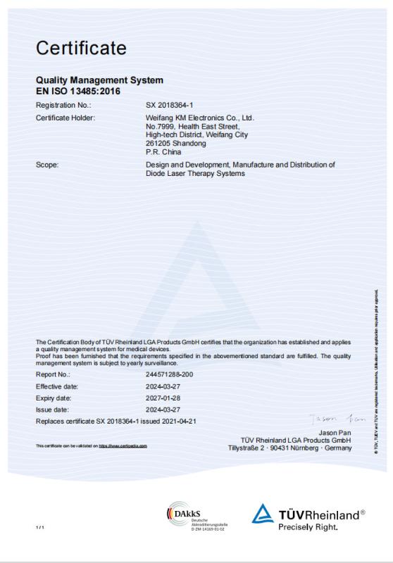 ISO 13485:2016 - Weifang KM Electronics Co., Ltd.