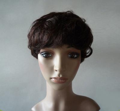 China Brown Natural Human Hair Wigs With Bangs , Short Curly Human Hair Wigs for sale