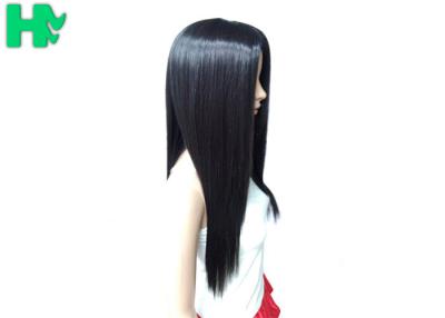 China Side Bang Black Long Synthetic Wigs High Temperature Fiber Material For Young Women for sale