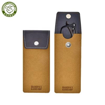 China Magnetic Buckle Promotional Luxury Microfiber Leather Wool Felt Glasses Bag Travel PU Portable Magnetic Soft Glass Pouch With Logo for sale