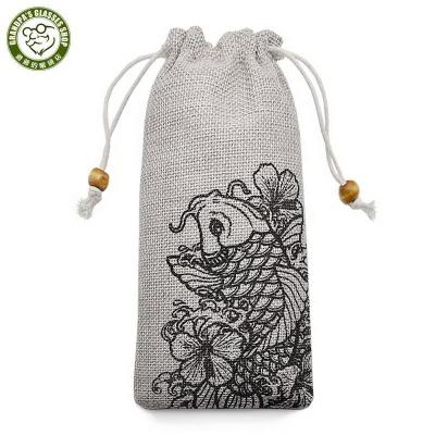 China Custom Fashion Printed Fish Pattern Linen Canvas Velvet Sunglasses Pouch Drawstring Soft Canvas Glasses Portable Wholesale Portable Bag for sale