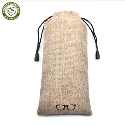 China Portable Promotional With Logo Eye Glasses Pockets Glass Portable Soft Microfiber Drawstring Linen Sunglass Pockets Custom Made for sale