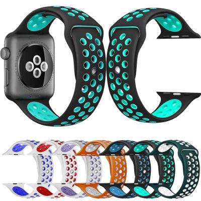 China Beautiful Dual Color Band Hole Two Tone Silicone Watch Band Strap Watch Band For Apple Iwatch Series 7 6 5 4 3 2 for sale