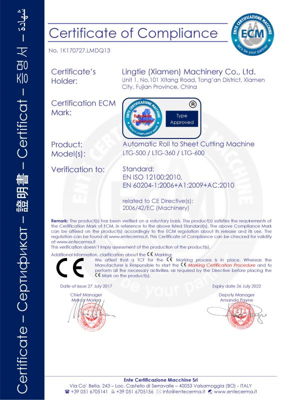 CE - Lingtie (Xiamen) Machinery Co., Ltd.