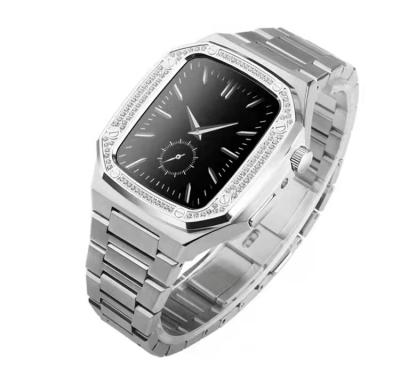 China Fashion Modern Modified Metal Diamond Stainless Steel Watch Band And Rubber Case For Apple Watch 44mm Series 6 SE 5 4 for sale