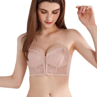 China New Lace Breathable Sexy Women's Small Breasts Gather Bra Top Strapless Bra Set for sale