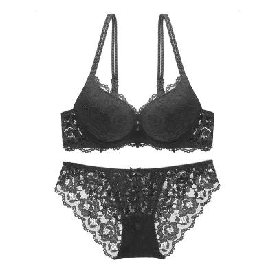 China Hot Selling Women Breathable Lace Up Bra Brief Set Fashion Lace Lift Up Bra Panty Set Women Underwear Set for sale