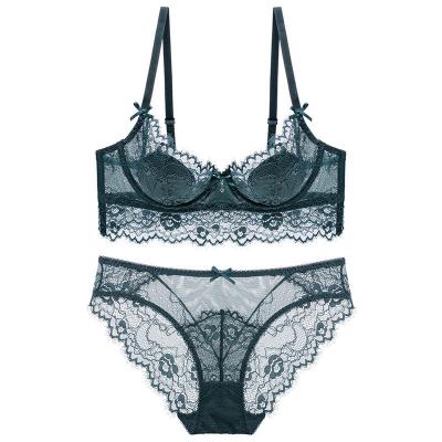 China Breathable Women Lace Bra Adjustment Lingerie Bra And Panties Sexy Ultra Thin Underwear Set Intimate Bra And Brief Set for sale