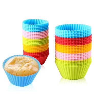 China Sustainable Silica Muffin Cup 7cm Round Cake Mold , Pudding Cake DIY Baking Mold for sale