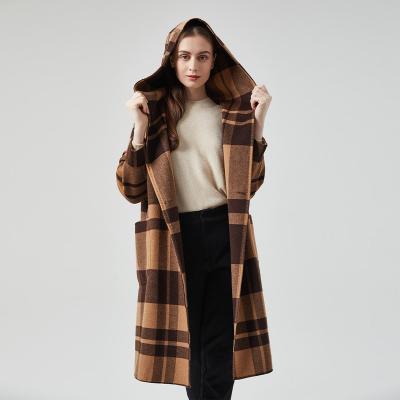 China High Quality Breathable Hot Sales Plus Size Coats Vintage Coat Woman Woolen Plaid Outwear Coat With Hood for sale