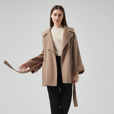 China Autumn And Winter New Style Women's Woolen Coat Breathable Pure Color Jacket Ladies With Belt for sale