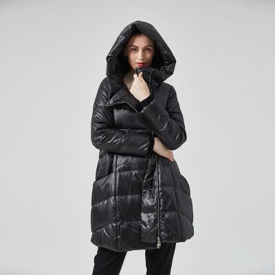 China Female Ladies Long Shell Blank Winter Duck Down Shiny Coat From Russian Manufacturer Breathable for sale