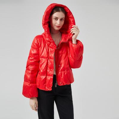 China Hot Selling OEM Breathable China Shell Shiny 90% Stripper Down Feather Duck Down Winter Jacket For Women for sale