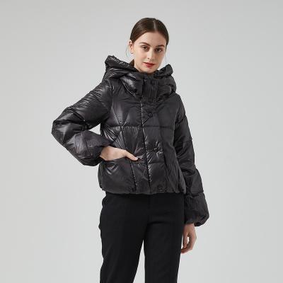 China OEM Ladies Casual Wear Urban Black Women Hooded Coat Breathable Duck Filled Down Jacket for sale