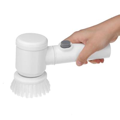 China Power Sponge Bathroom Scrubber with Adjustable Extension Arm and Replaceable Cleaning Brush 5 Heads Electric Floor Scrubber Cleaning for sale