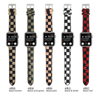 China Luxury Popular Grid Color Women Men Watch Band 38mm 40mm Leather Fur Dress Fashion Genuine Leather Watchband For Apple Watch Series 7 6 42/44/45 mm for sale