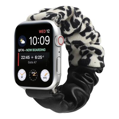 China Elastic Fabric Women Girl Fashion Leopard Watch Strap 38mm 42mm Scrunchie Watch Band For Apple Watch Series 7 6 5 4 3 2 1 45mm for sale