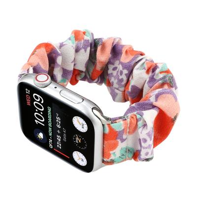 China Fabric Printed Flowers Women Girls Fashion Elastic Watch Strap 38mm 40mm Scrunchie Fabric Watch Band For Apple Watch Series7 6 5 4 3 2 for sale