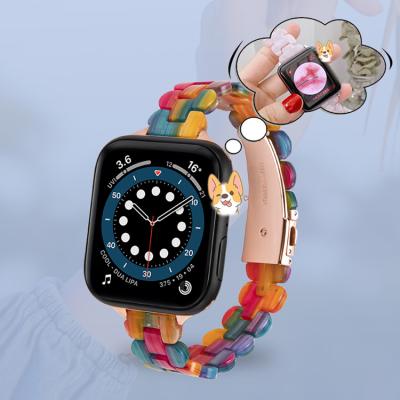 China Resin Women Good Quality Luxury Color Resin Waterproof Watch Band For Apple Watch Series 6 5 4 3 2 1 for sale