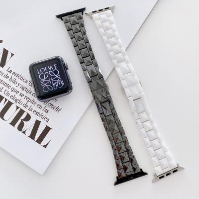 China Luxury Black White Black White Smart Replacement Beads Charm Watch Band Ceramic Removable Strap For Apple Resin Band for sale