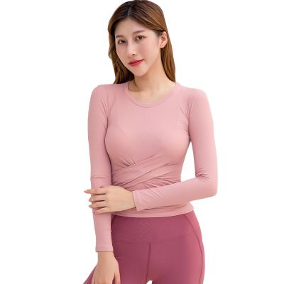 China High Elasticity Cross Sleeve Long Sleeve T-shirt Training Dance Yoga Fitness Running Top Sport Jacket For Women for sale