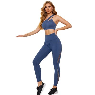 China New High Quality Wholesale Breathable Sports Clothes Mesh Single Shoulder Strap Fitness Yoga Suit Sports Set for sale