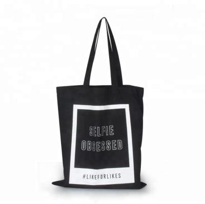 China Custom Printed Reclycled Eco Tote Cotton Canvas Shopping Bag Black for sale