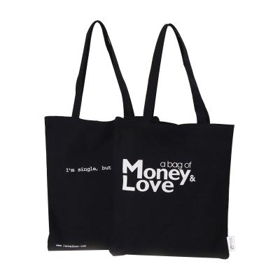 China Reclycled Letter Print Handled Cotton Bags Logo Shopper Custom Printed Black Zipper Tote Bag for sale