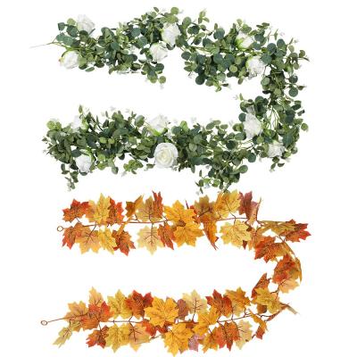 China Natural Artificial Leaf Floral Home Soft Maple Leaf Home Decoration Eucalyptus Plant Combination Rattan Touch Plant for sale