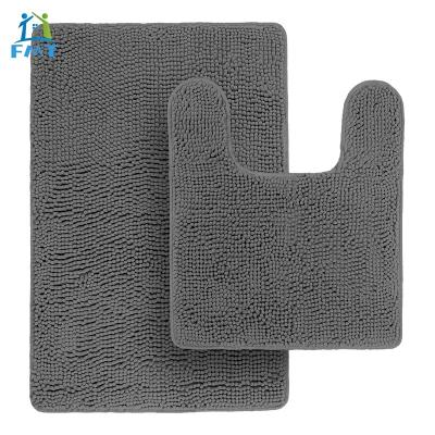 China Sustainable Anti Slip Microfiber Chenille Bath Mat Cover With Rubber Backing for sale