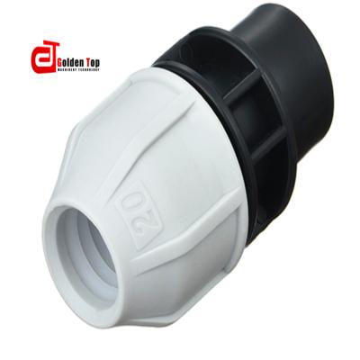 China OEM Corrosion Resistant Round White Injection Round Plastic PP Coupling Irrigation Compression Fittings For Water Supply for sale