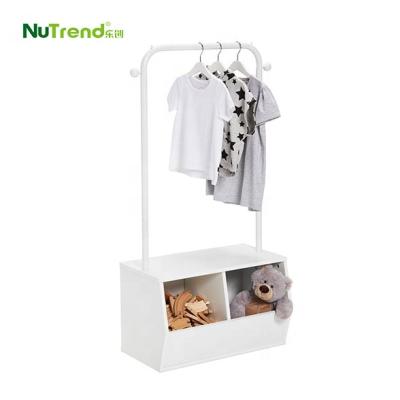 China Modern Stylish White Wooden Kids Shelf with Mini Wardrobe Rack Kids Furniture for sale